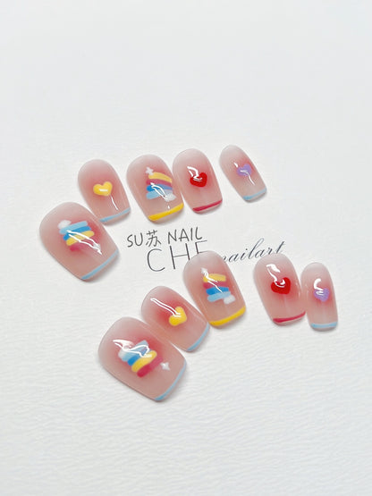 Handmade Custom Wear Nail Rainbow Candy
