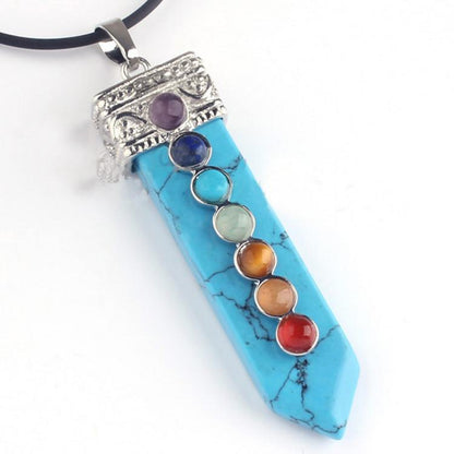 Natural Gemstone Crystal Seven Chakra Crystal Sword Pendant Necklace