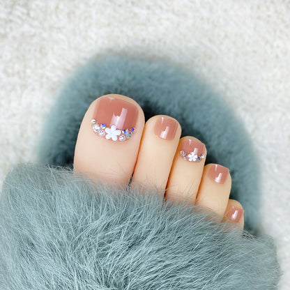 Toe Nails, Small Flowers With Diamonds, Summer White And Nail Patches, Toe Nail Patches ZD-332