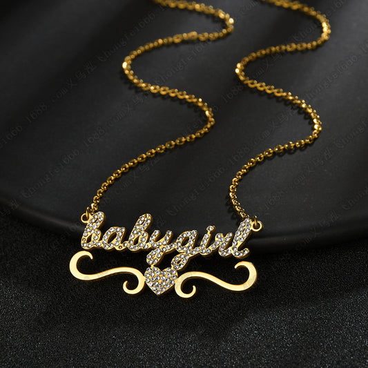 Love Heart Encrusted Diamond Name Letter Women Necklace