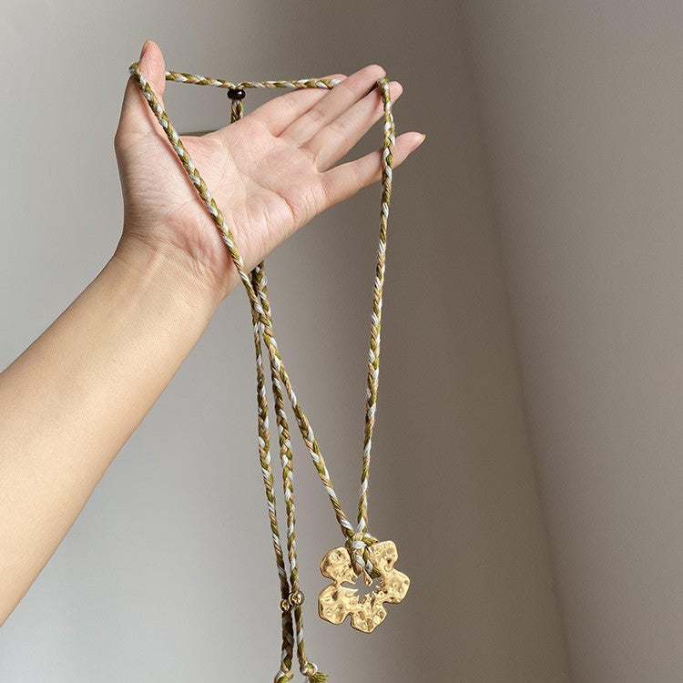 Gold Hibiscus Rosa-sinensis Pendant Necklace For Women