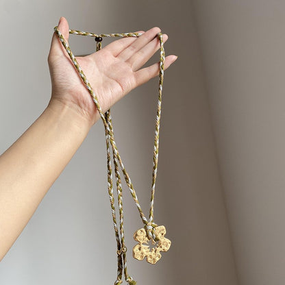 Gold Hibiscus Rosa-sinensis Pendant Necklace For Women