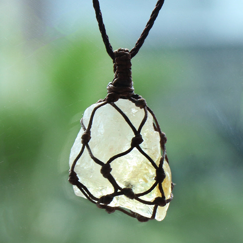 Rough Stone Mesh Pendant Crystal Agate Woven Necklace