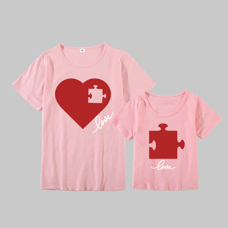 Valentine's Day Creative Puzzle Heart Printing Mother-daughter Matching Outfit Top