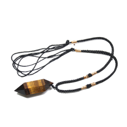 East China Sea Yellow Tiger Eye Stone Crystal Column Double Pointed Pendant Necklace