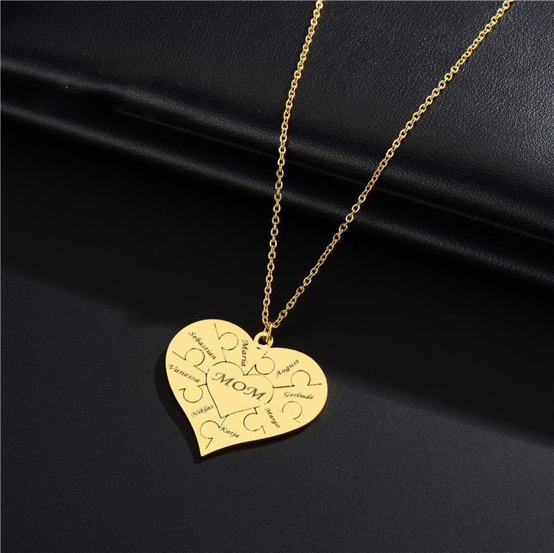 Creative Peach Heart Stainless Steel Puzzle Necklace
