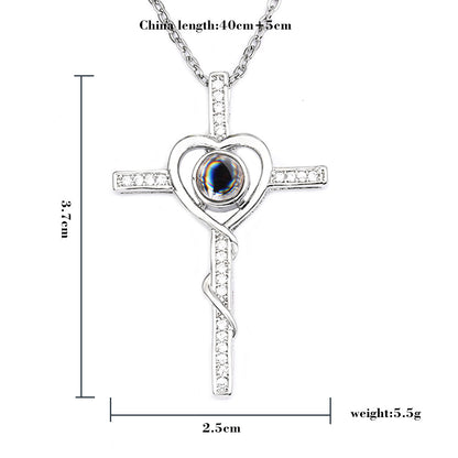 Creative Heart-shaped Cross Projection Necklace Personality