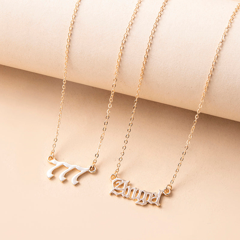 Gold Letter Angel Number 444 777 Multi-layer Chain Necklaces For Women