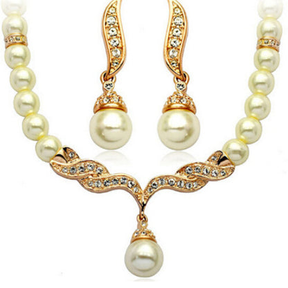 Factory Direct Korean Version, Elegant Angel Wings, Fashionable Pearl Necklace, Earrings, Bridal Suit 9086