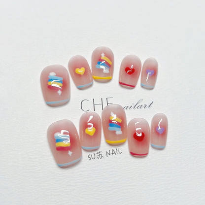 Handmade Custom Wear Nail Rainbow Candy