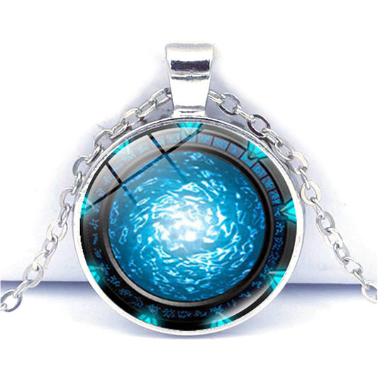 Time Stone Pendant Necklace With Silver Plated Base