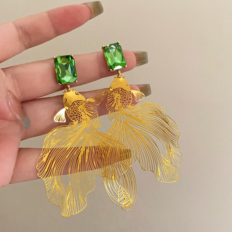 Retro Fish Exaggerated Pendant Earrings