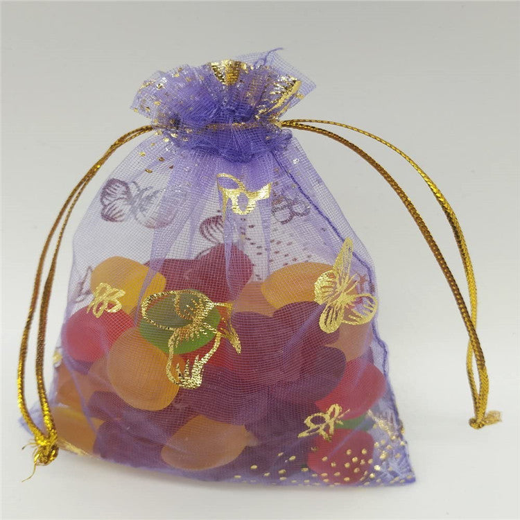 Purple Butterfly Bronzing Bags Gift Yarn Bag Jewelry Gauze Bag Wedding Candy Bag