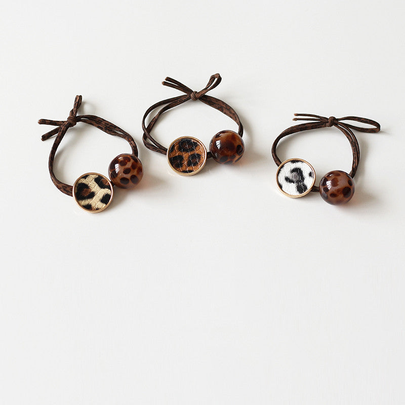 Leopard print round bead hair rope
