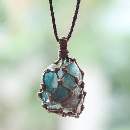 Rough Stone Mesh Pendant Crystal Agate Woven Necklace