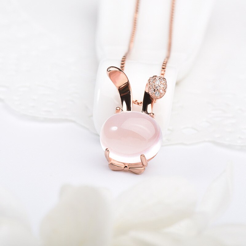 Korean version of the necklace rose gold natural hibiscus stone crystal rabbit female pendant