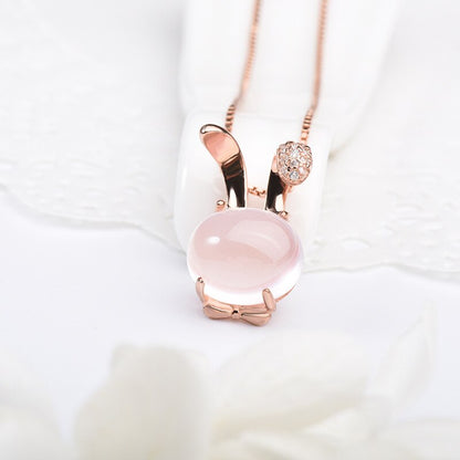 Korean version of the necklace rose gold natural hibiscus stone crystal rabbit female pendant