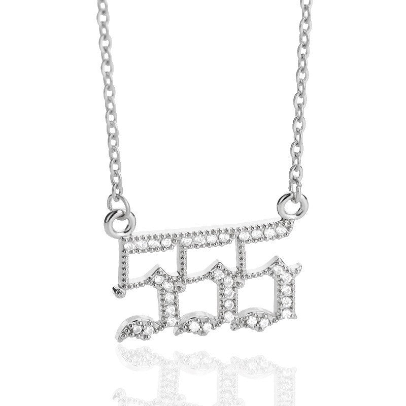 Minimalist Micro Zirconia Numeral Angel Pendant Necklace