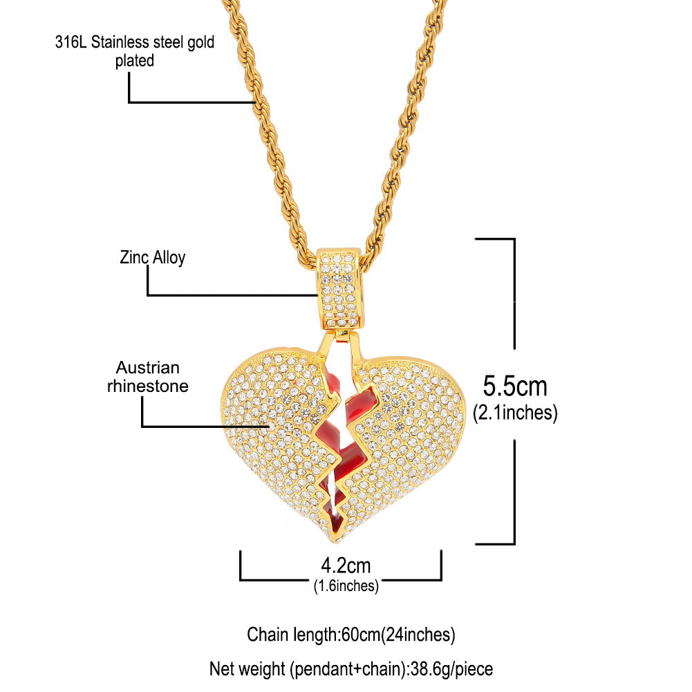 Exaggerated Geometric Heart Crack Pendant Cuban Necklace