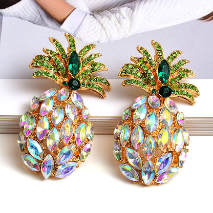 Fashion Pineapple Rhinestone Exaggerated Earrings