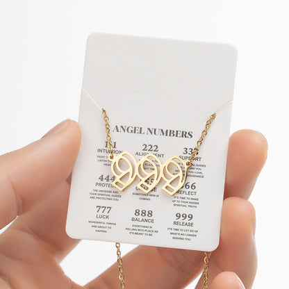 2026 Women's New Angel Lucky Digital Pendant Necklace Fashion 000-999 Stainless Steel Vintage Necklace