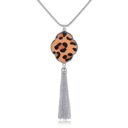 Accessories Horsehair Leopard Print Flower Tassel Necklace