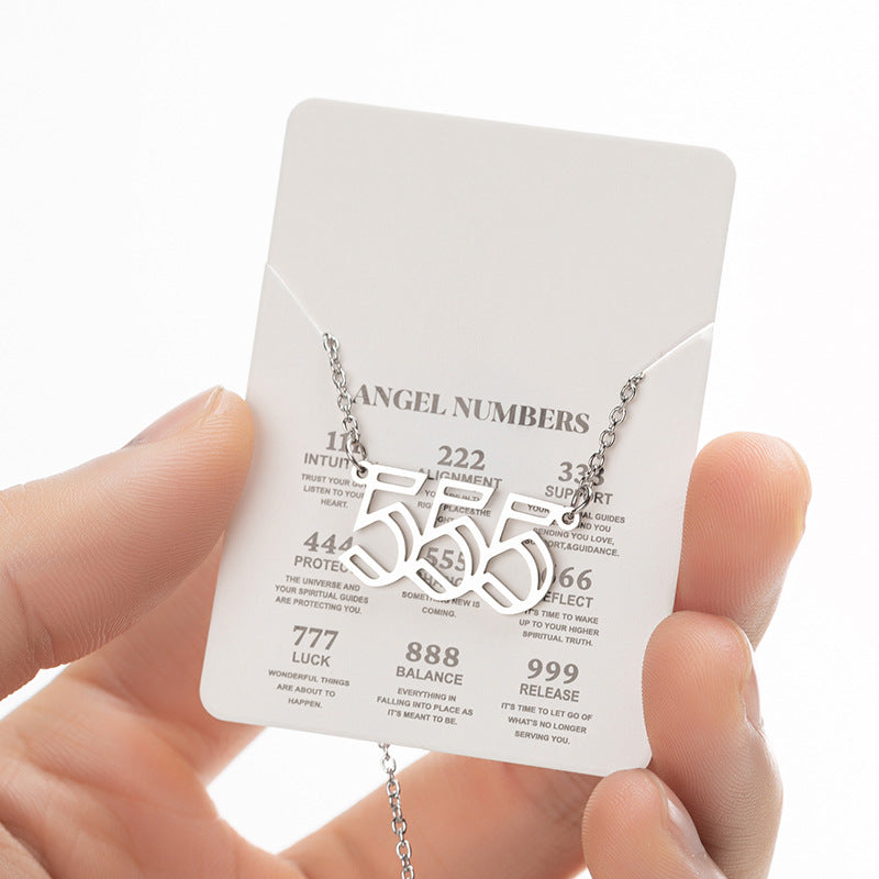 2026 Women's New Angel Lucky Digital Pendant Necklace Fashion 000-999 Stainless Steel Vintage Necklace