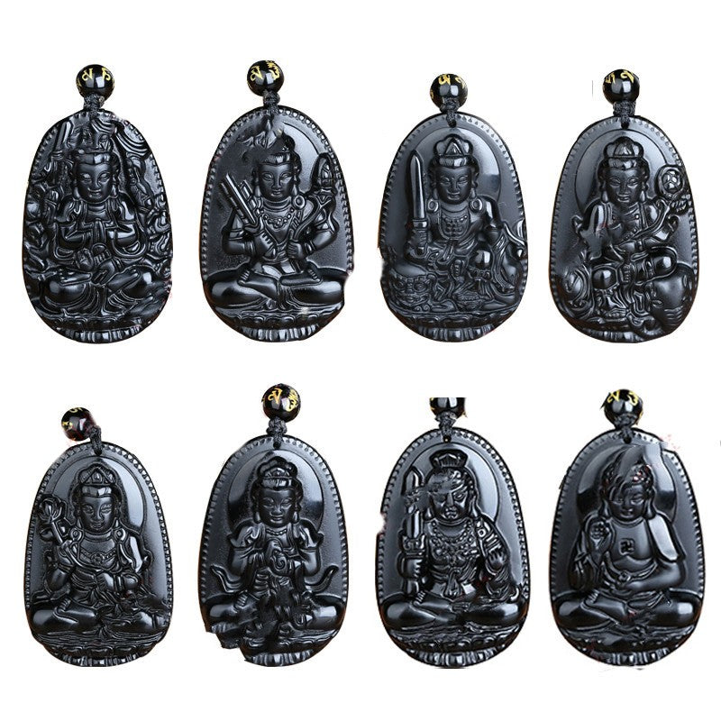 Natural Crystal Obsidian Raw Stone Polished Carved Pendant Necklace Ornaments