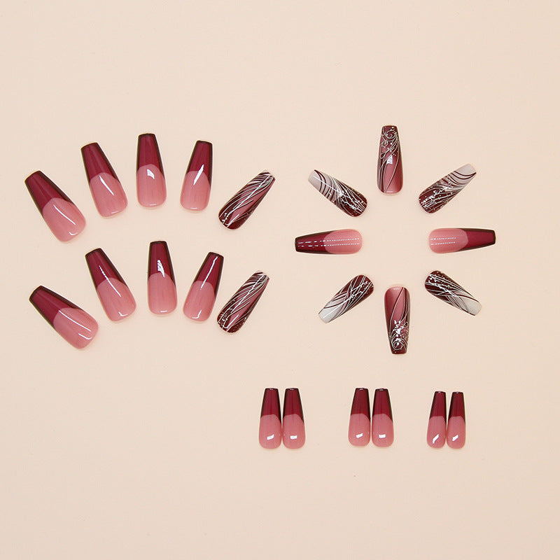 Line Pattern Fake Nails Wear Nail Removable Nail Sticker Patch