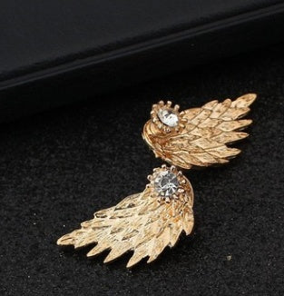 European and American foreign trade retro three-dimensional angel wings stud earrings feather-studded alloy puncture earrings