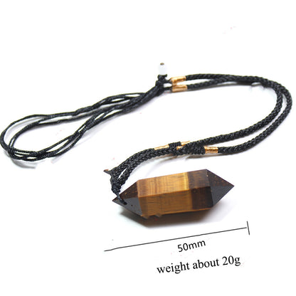 East China Sea Yellow Tiger Eye Stone Crystal Column Double Pointed Pendant Necklace