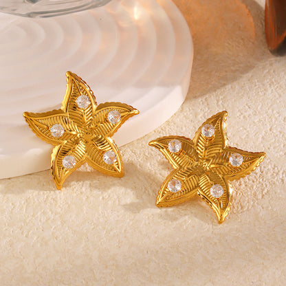 Rusty Steel Exaggerated Design Starfish Earrings Women's Seaside