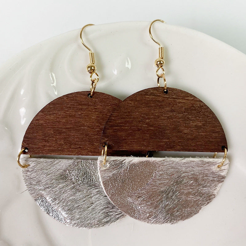 Leopard Print Horsehair Cowhide Earrings With Bohemian Gold Dots
