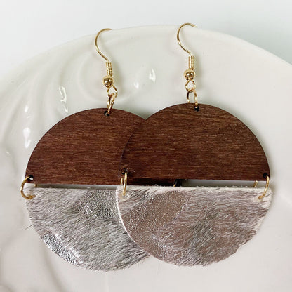Leopard Print Horsehair Cowhide Earrings With Bohemian Gold Dots