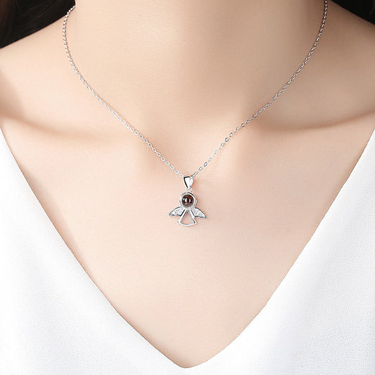 Sterling Silver S925 Little Angel Memory Projection Necklace