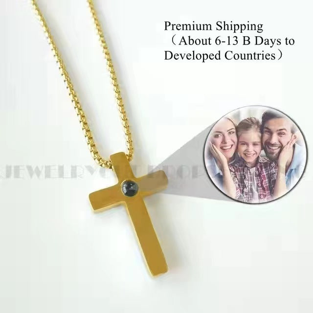 Sterling Silver Cross Projection Couple Necklace Fashion Photo Customization