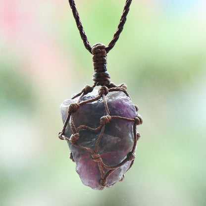 Rough Stone Mesh Pendant Crystal Agate Woven Necklace