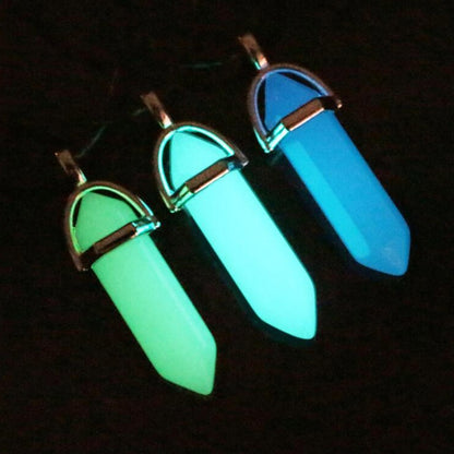 Leather Rope  Luminous Pendantfashion Luminous Stone Fluorescent Stone Hexagonal Natural Crystal Pendant Necklace