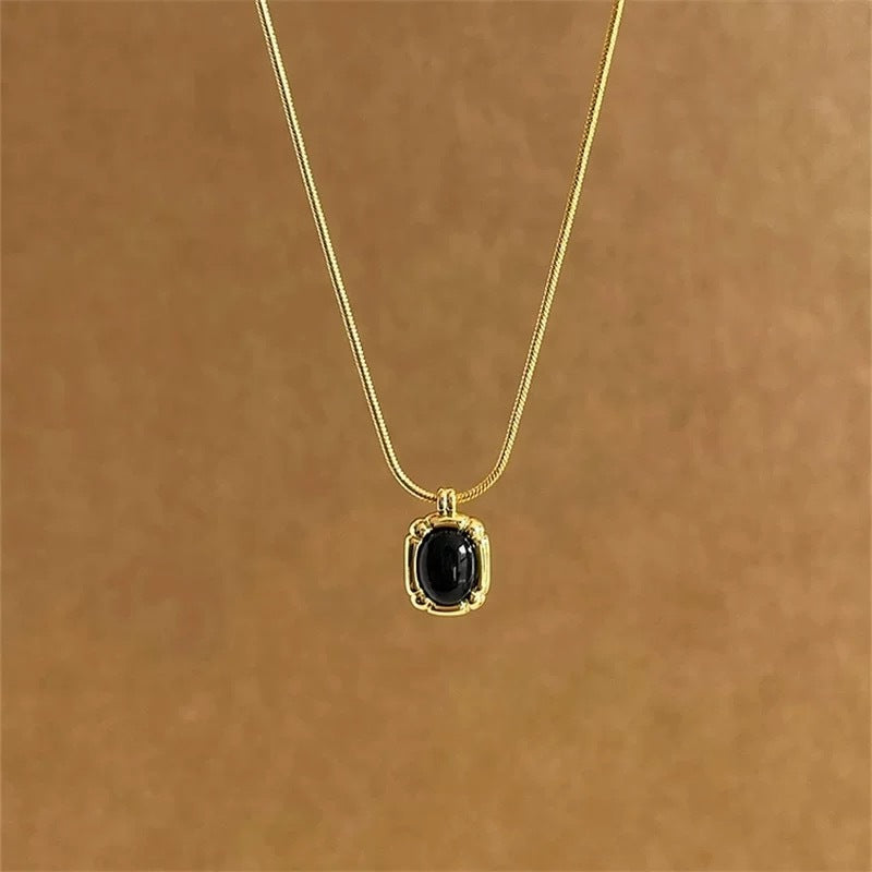 Gold Black Onyx Necklace Twin Accessories