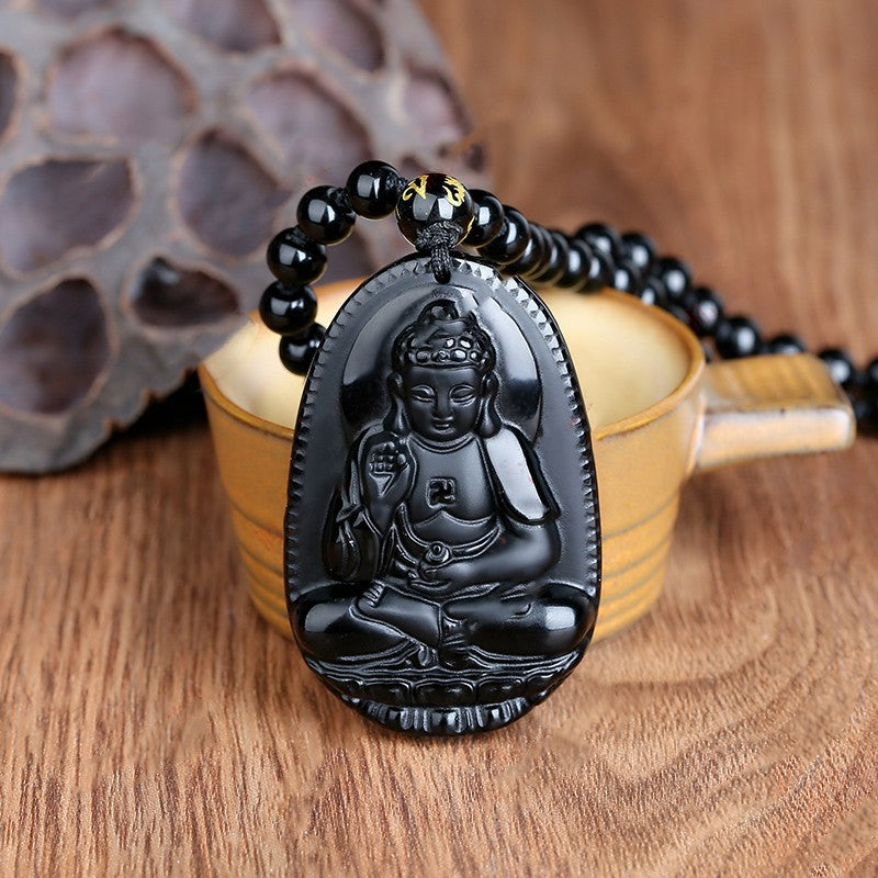 Natural Crystal Obsidian Raw Stone Polished Carved Pendant Necklace Ornaments