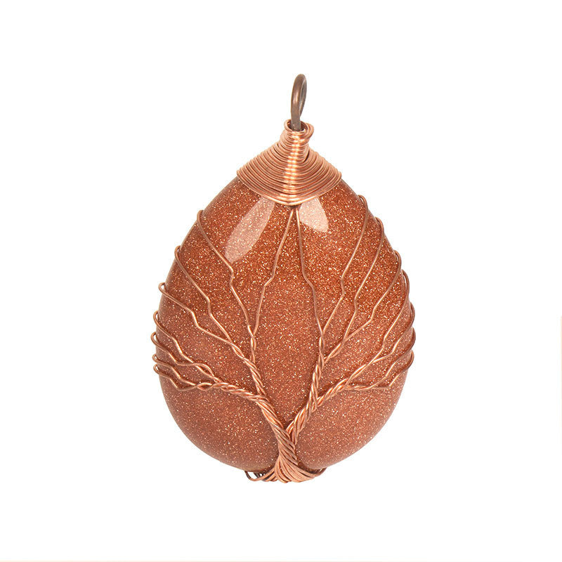 European And American Water Drop Tree Of Life Crystal Rough Stone Handmade Pendant Necklace