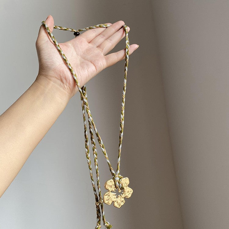 Gold Hibiscus Rosa-sinensis Pendant Necklace For Women