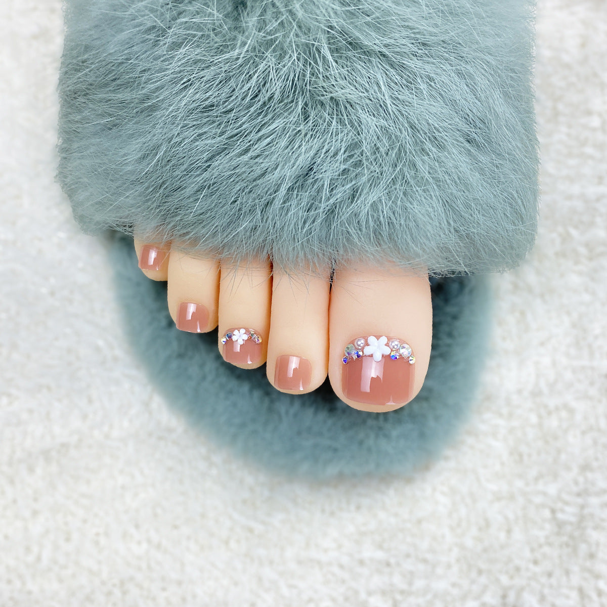 Toe Nails, Small Flowers With Diamonds, Summer White And Nail Patches, Toe Nail Patches ZD-332