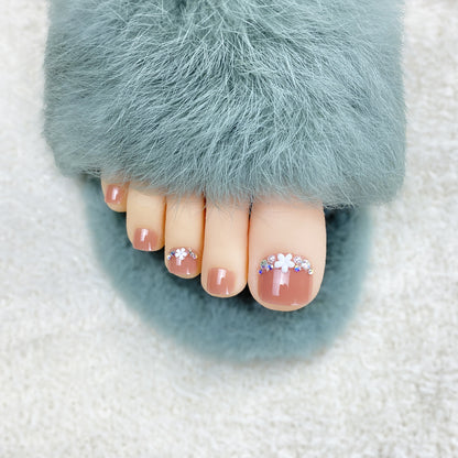Toe Nails, Small Flowers With Diamonds, Summer White And Nail Patches, Toe Nail Patches ZD-332
