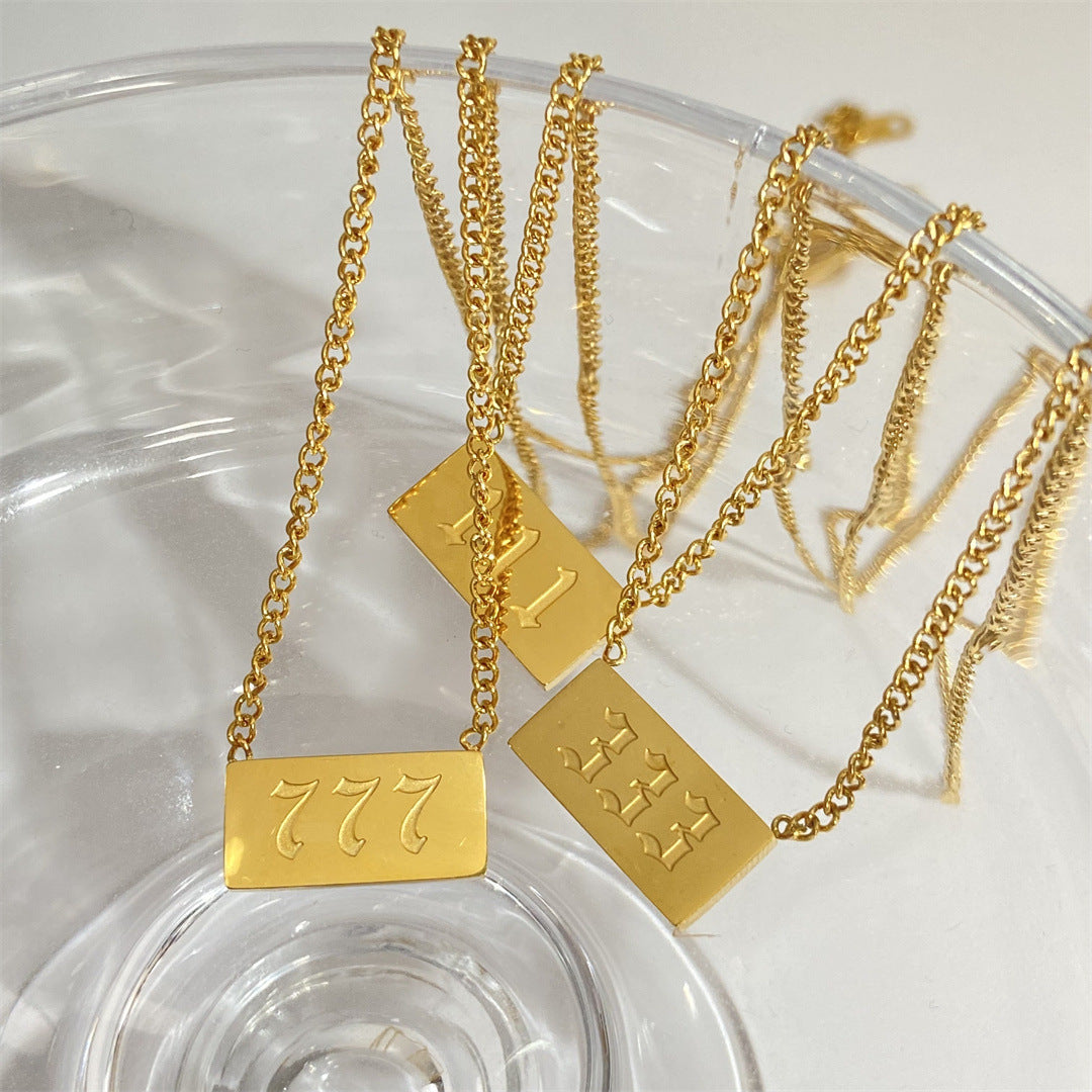Lucky Angel Number Square Tag Necklace