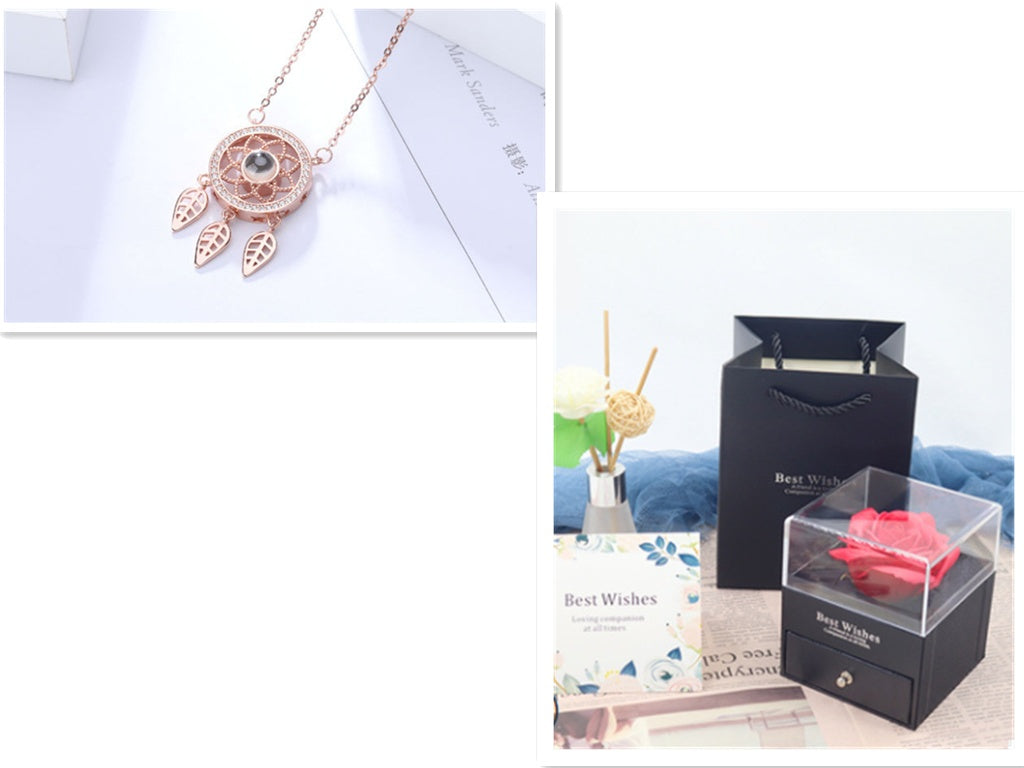 Projection love necklace female 100 languages i love you memory dream catcher clavicle chain