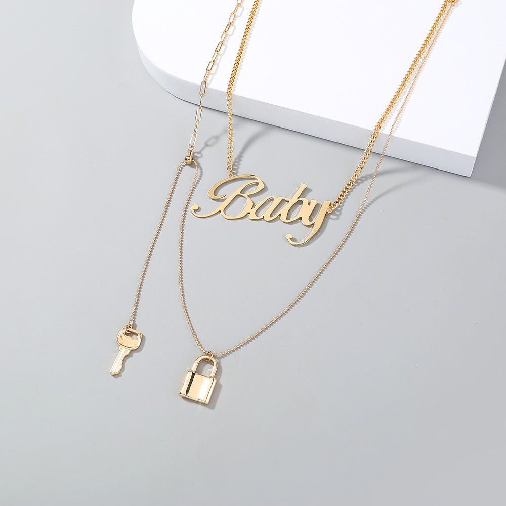 Niche Lock Key Metal Exaggerated Clavicle Chain