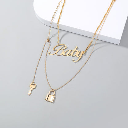 Niche Lock Key Metal Exaggerated Clavicle Chain