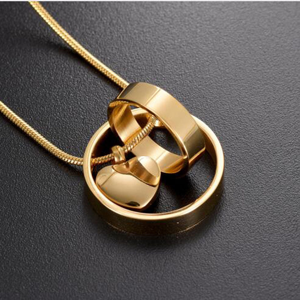 Memorial Relatives Pet Ashes Pendant Necklace Double Ring