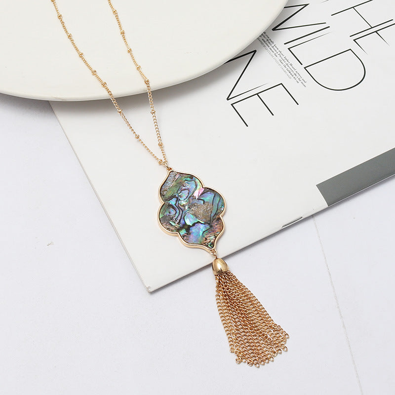 Abalone Shell Leopard Pattern Tassel Necklace